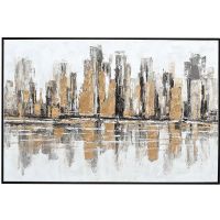 Handpainted CAFA5189 Golden Foil Cityscape Oil Paintings Framed Art Paintings