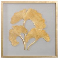 Wood Canvas Golden Leaf 3D SHadow Box UASB1281 Wall Art