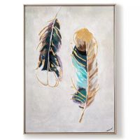 handpainted mix colorful feather oil paintings CAFA5068 framed art paintings