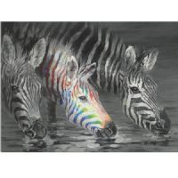 handpainted UACA6001 colorful zebra drink the water oil paintings