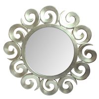 True Reflection-3D Wall Art - Champagne Colored Mirror Wood carving 12 spirals around a mirror with silver polished frame, wall art for modern home decoration
