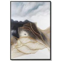 Wholesale Modern Golden line Oil Paintings CAFA5091 3D Framed Art Canvas Abstract Paintings for home decoration