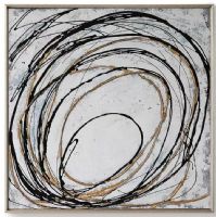 100% Handpainted CAFA5248 Abstract Circle Silver Framed Wall Art