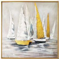 Wholesale modern gold foil oil paintings CAFA5331 sailboat wall art paintings