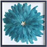 Wholesale Peacock Blue Feather Wall Art with Shadow Box Framed Front Glass Gold Mineral for Modern Living Room Bedroom UASB1342 Wall Decor