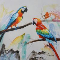 Wholesale UACA6277 modern canvas wall art animal parrot oil paintings