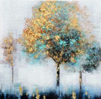 Wholesale Landscape Forest Trees Hand Painted Nature Wall Art with Gold Metallic Foil Oil Paintings